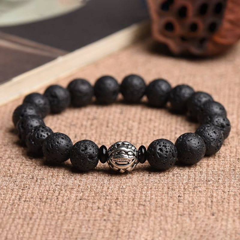 Wear FengShui Lava Rock Beads White Copper PiXiu Wealth Bracelet