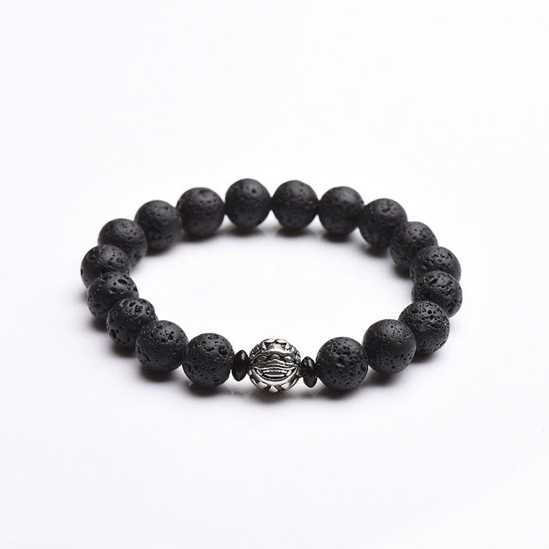 Wear FengShui Lava Rock Beads White Copper PiXiu Wealth Bracelet