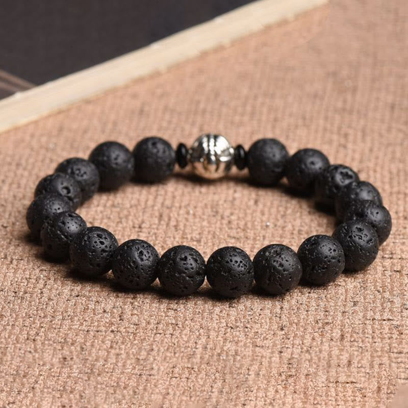 Wear FengShui Lava Rock Beads White Copper PiXiu Wealth Bracelet