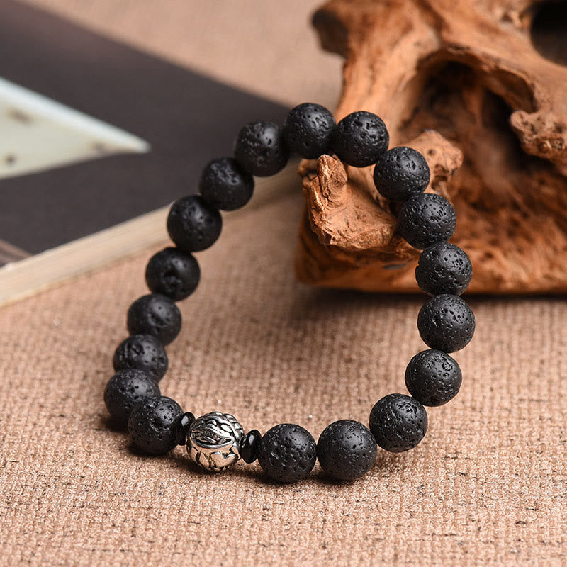 Wear FengShui Lava Rock Beads White Copper PiXiu Wealth Bracelet