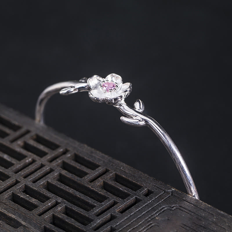 Wear FengShui 925 Sterling Silver Cherry Blossom Luck Bracelet Bangle