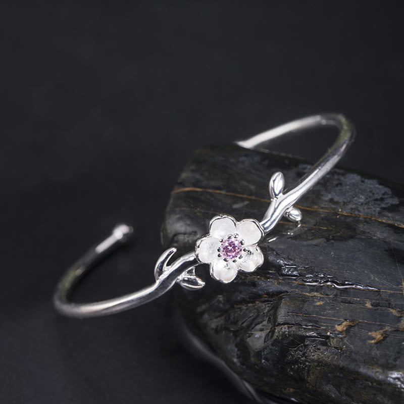 Wear FengShui 925 Sterling Silver Cherry Blossom Luck Bracelet Bangle