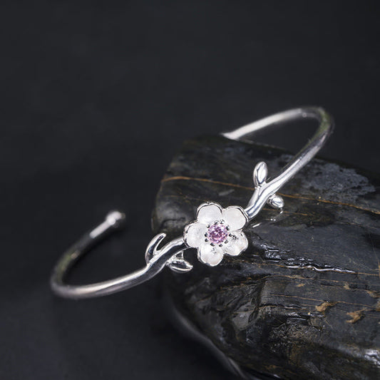 Wear FengShui 925 Sterling Silver Cherry Blossom Luck Bracelet Bangle