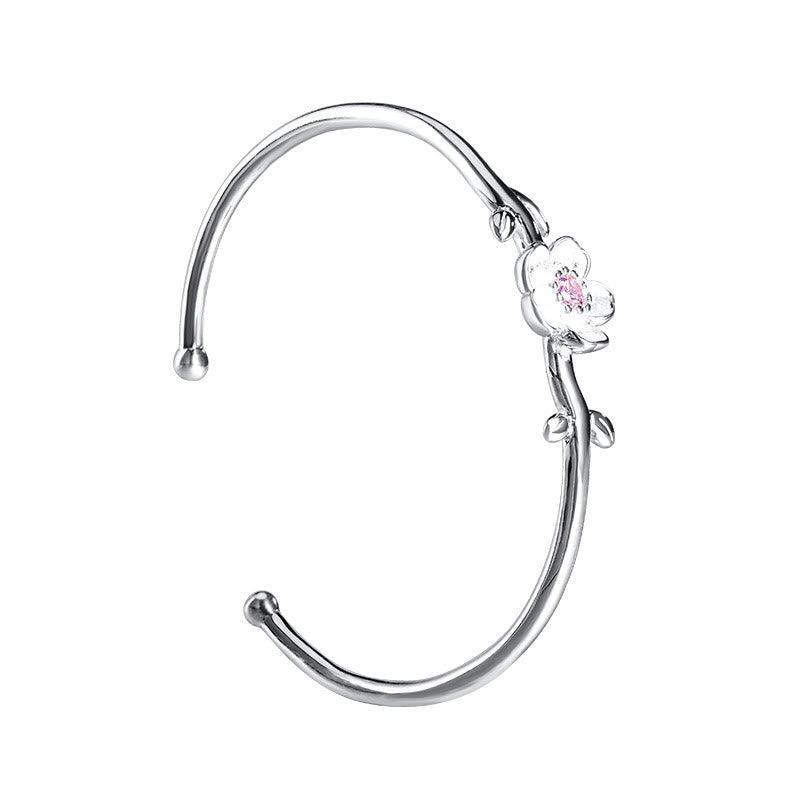 Wear FengShui 925 Sterling Silver Cherry Blossom Luck Bracelet Bangle