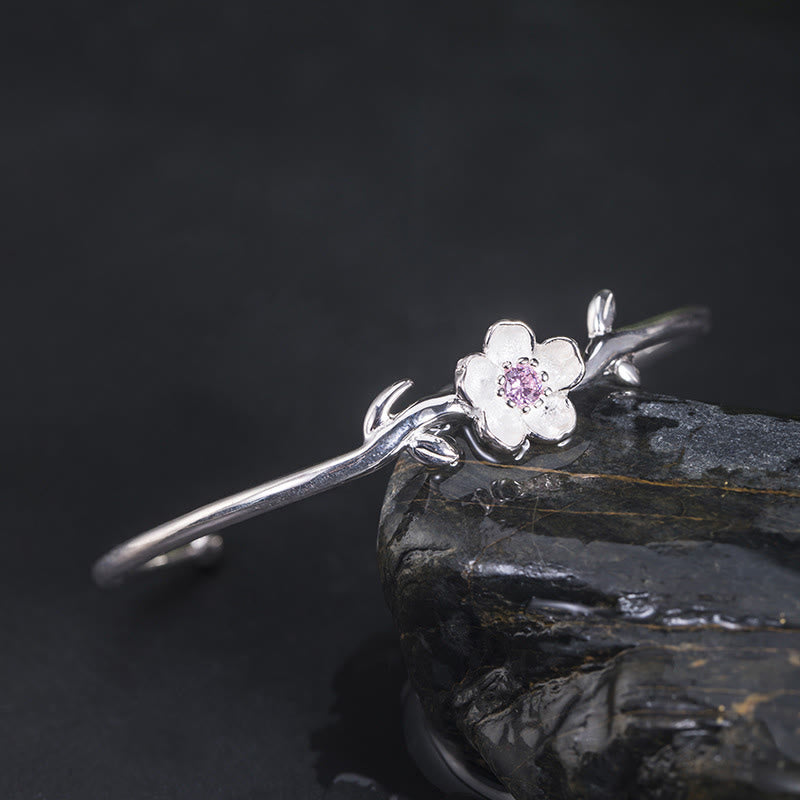 Wear FengShui 925 Sterling Silver Cherry Blossom Luck Bracelet Bangle
