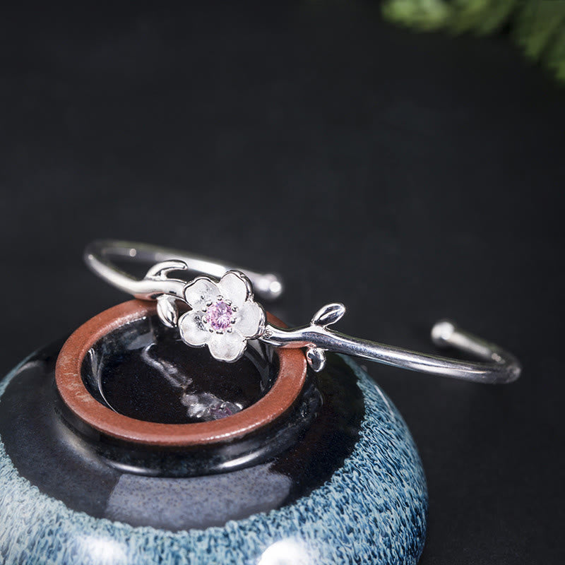 Wear FengShui 925 Sterling Silver Cherry Blossom Luck Bracelet Bangle