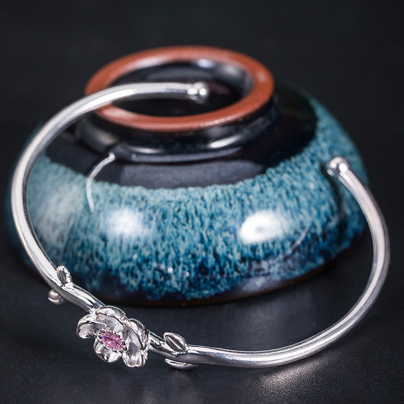 Wear FengShui 925 Sterling Silver Cherry Blossom Luck Bracelet Bangle