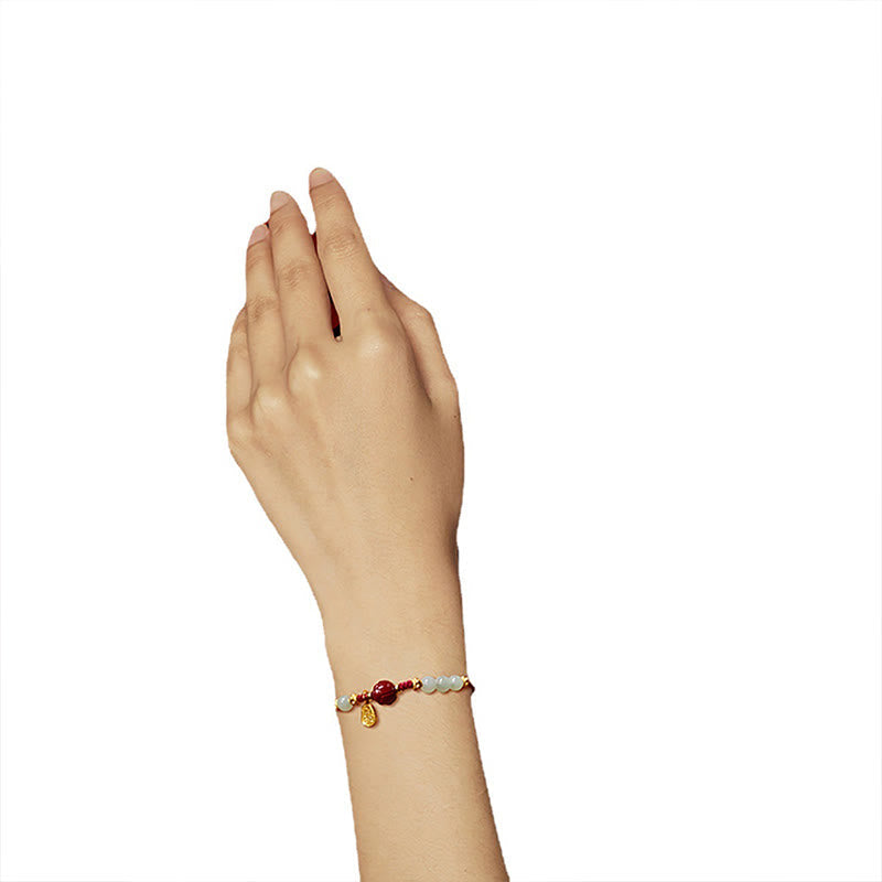Wear FengShui Fu Character Jade Cinnabar 24K Gold Plated Luck Red String Bracelet
