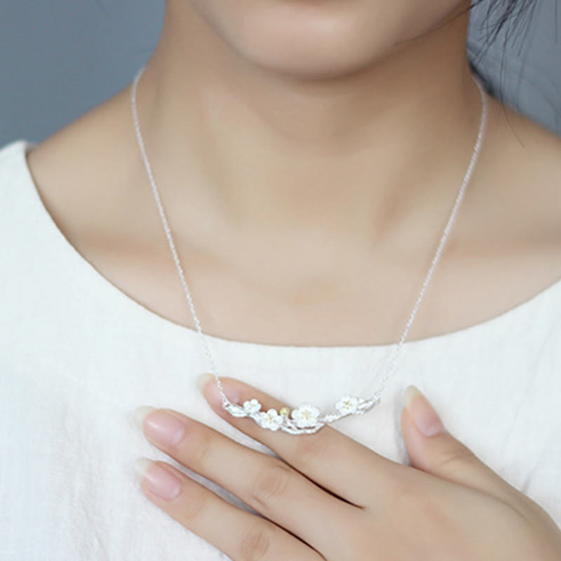 Wear FengShui 925 Sterling Silver Plum Bossom Protection Necklace Pendant