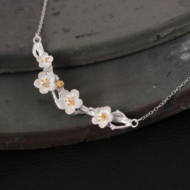 Wear FengShui 925 Sterling Silver Plum Bossom Protection Necklace Pendant