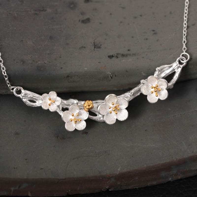 Wear FengShui 925 Sterling Silver Plum Bossom Protection Necklace Pendant