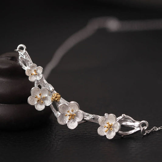 Wear FengShui 925 Sterling Silver Plum Bossom Protection Necklace Pendant