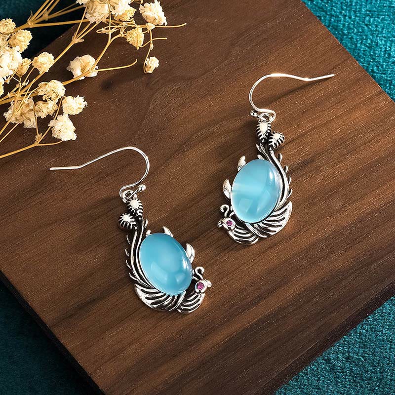 Wear FengShui 925 Sterling Silver Posts Blue Chalcedony Koi Fish Balance Vitality Earrings