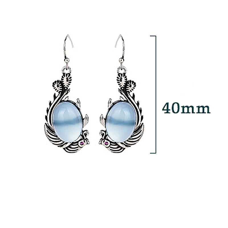 Wear FengShui 925 Sterling Silver Posts Blue Chalcedony Koi Fish Balance Vitality Earrings