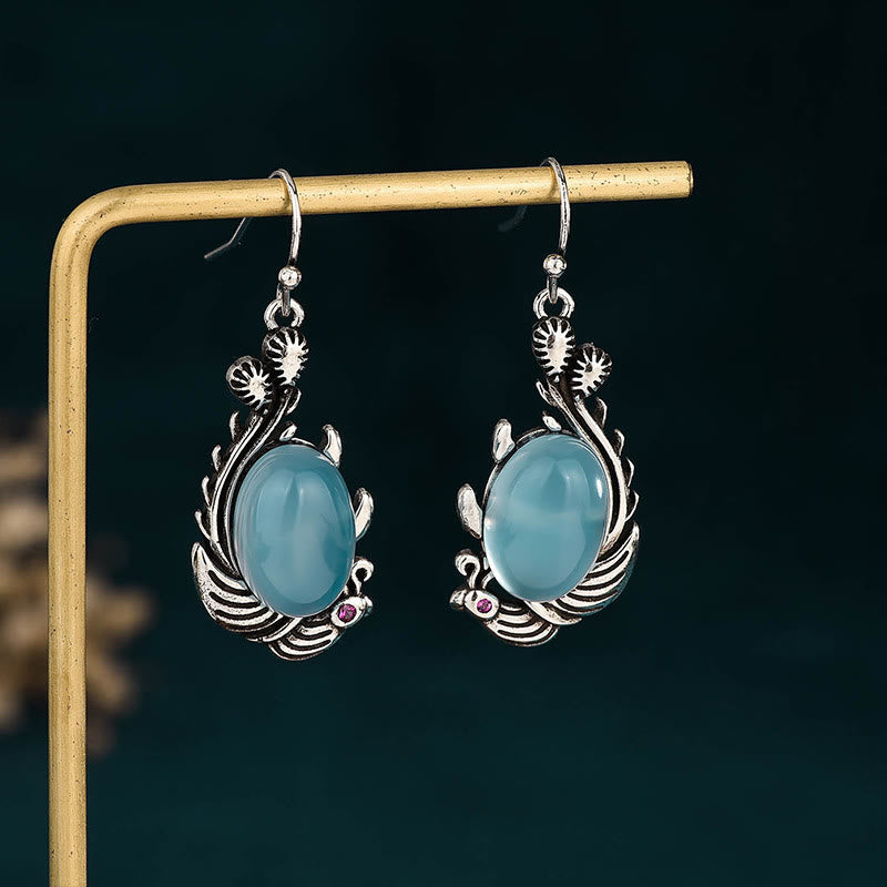 Wear FengShui 925 Sterling Silver Posts Blue Chalcedony Koi Fish Balance Vitality Earrings