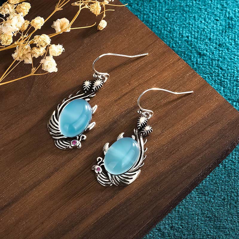 Wear FengShui 925 Sterling Silver Posts Blue Chalcedony Koi Fish Balance Vitality Earrings