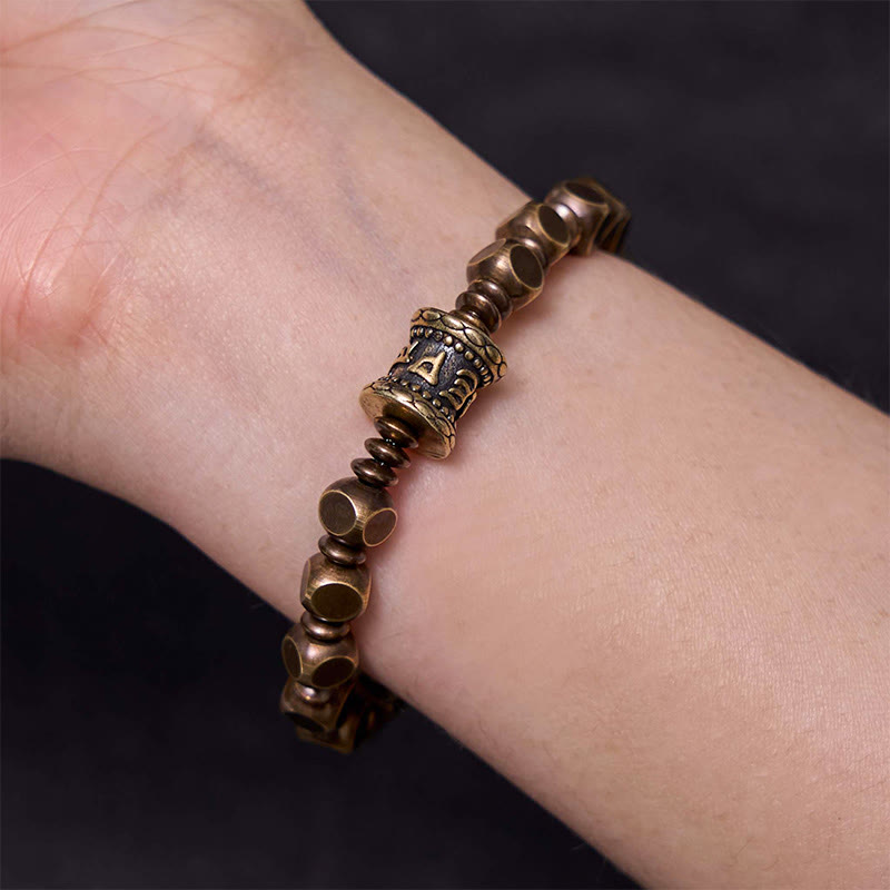 Wear FengShui Tibetan Om Mani Padme Hum Carved Copper Brass Amulet Focus Bracelet