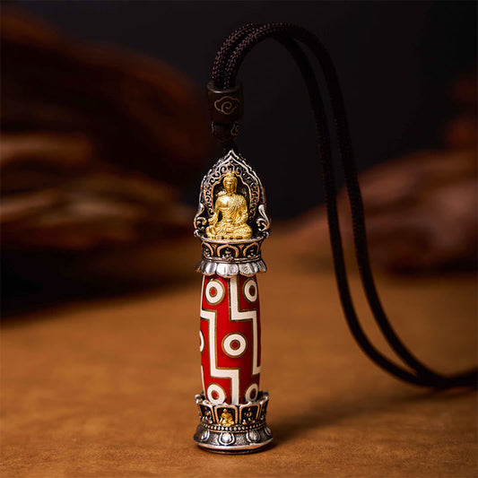 Wear FengShui Tibetan Medicine Buddha Nine-Eye Dzi Bead Protection Necklace Pendant