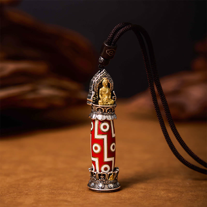 Wear FengShui Tibetan Medicine Buddha Nine-Eye Dzi Bead Protection Necklace Pendant
