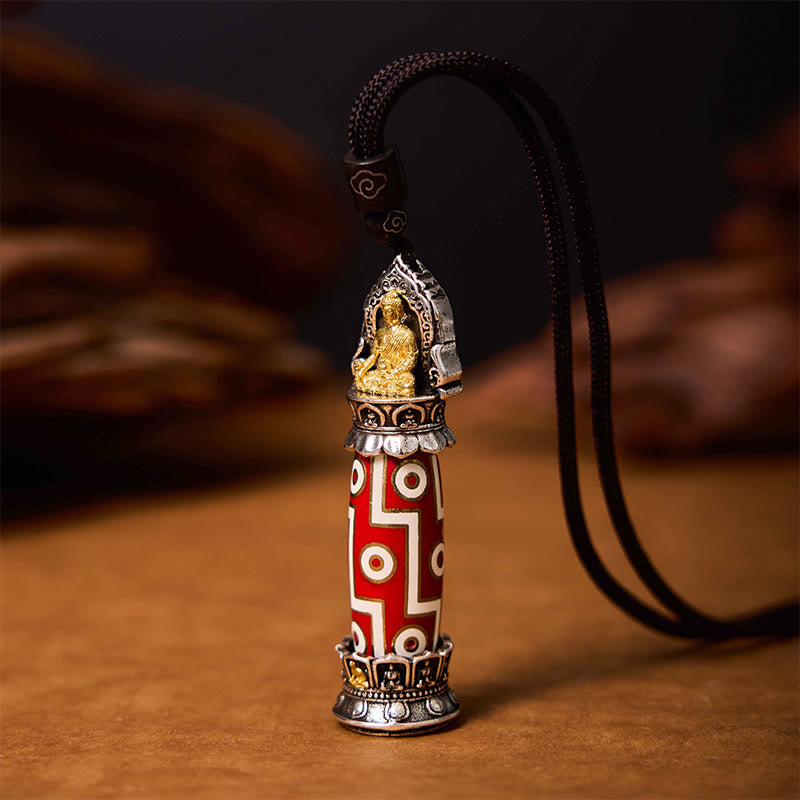 Wear FengShui Tibetan Medicine Buddha Nine-Eye Dzi Bead Protection Necklace Pendant