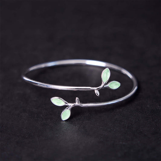 Wear FengShui Leaf Pattern Cat Eye Support Cuff Bracelet Bangle