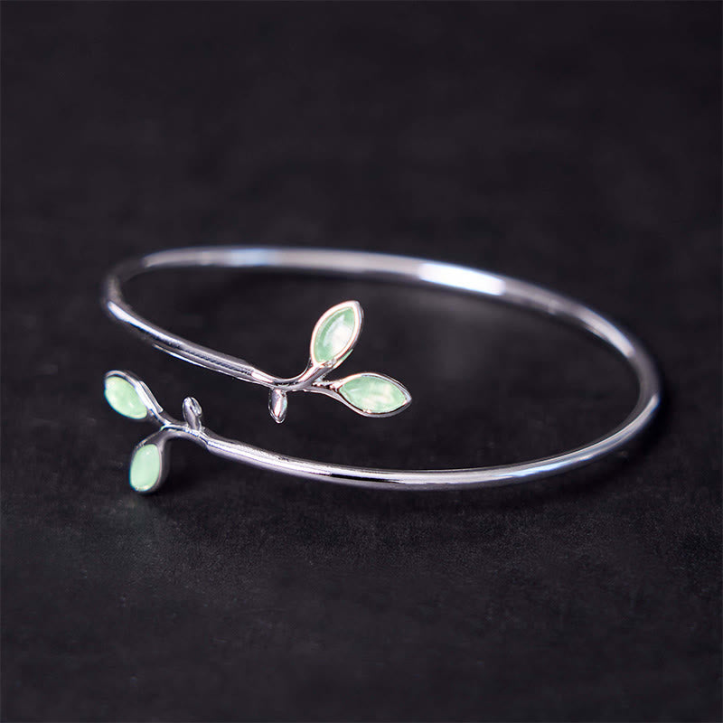 Wear FengShui Leaf Pattern Cat Eye Support Cuff Bracelet Bangle