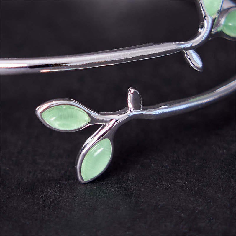 Wear FengShui Leaf Pattern Cat Eye Support Cuff Bracelet Bangle