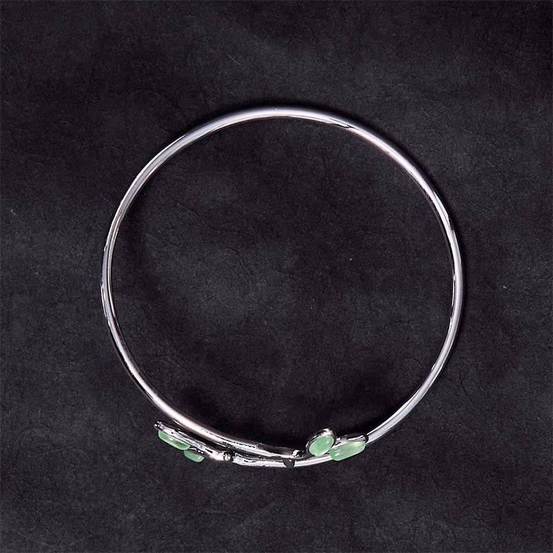 Wear FengShui Leaf Pattern Cat Eye Support Cuff Bracelet Bangle