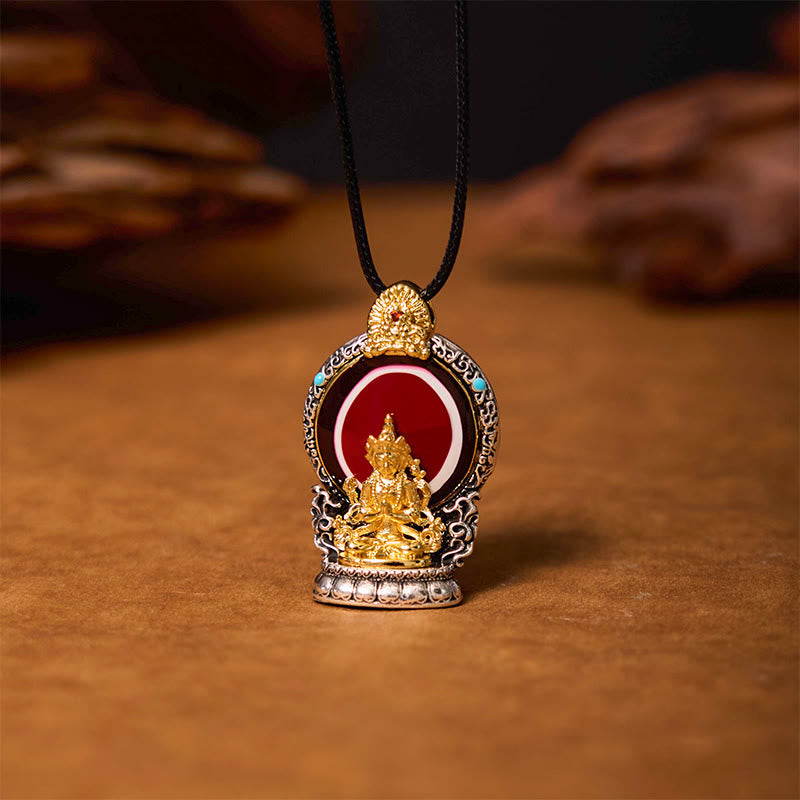 Wear FengShui Tibetan Avalokitesvara Dzi Bead Pattern Copper Purity Healing Necklace Pendant
