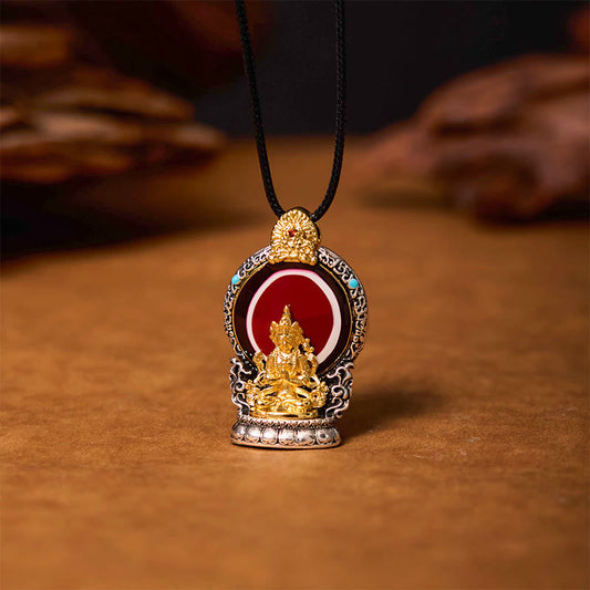 Wear FengShui Tibetan Avalokitesvara Dzi Bead Pattern Copper Purity Healing Necklace Pendant