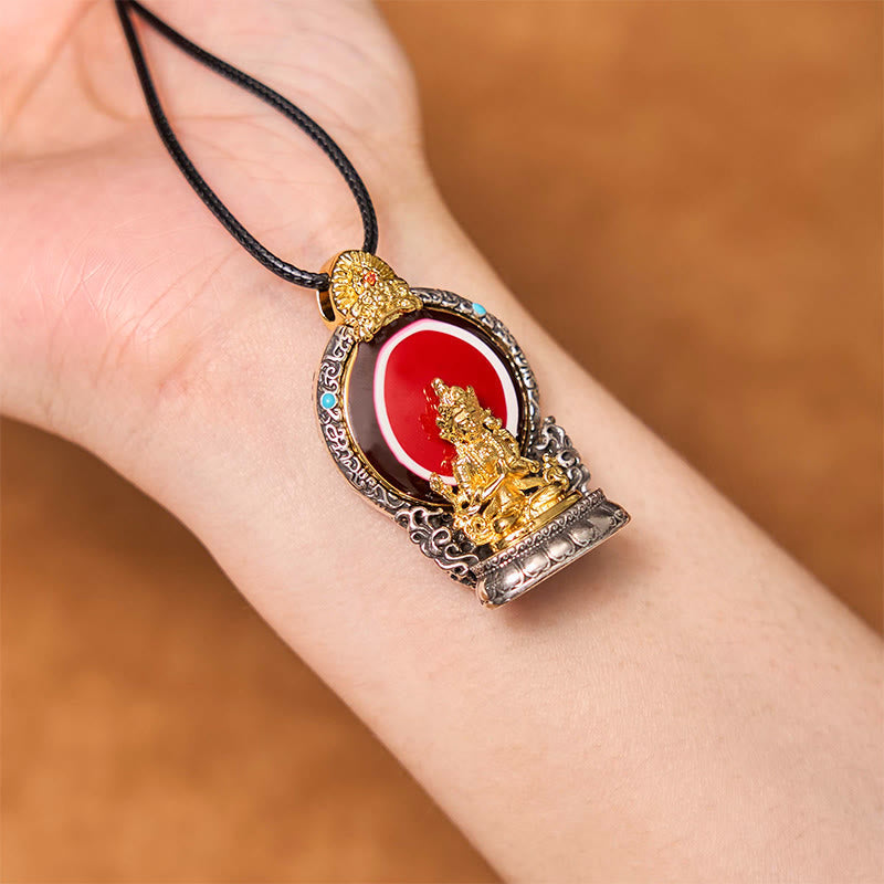 Wear FengShui Tibetan Avalokitesvara Dzi Bead Pattern Copper Purity Healing Necklace Pendant