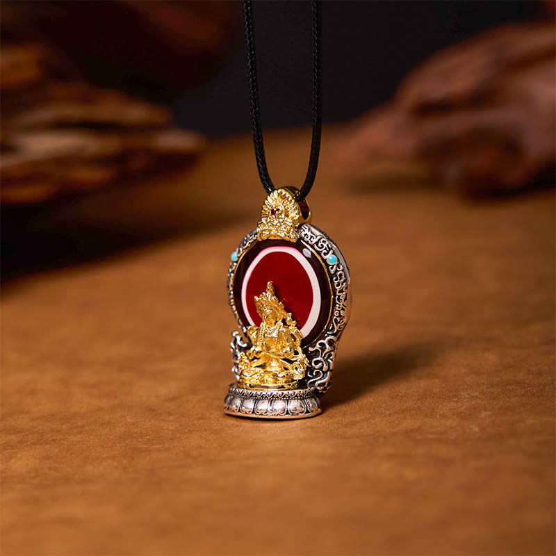 Wear FengShui Tibetan Avalokitesvara Dzi Bead Pattern Copper Purity Healing Necklace Pendant