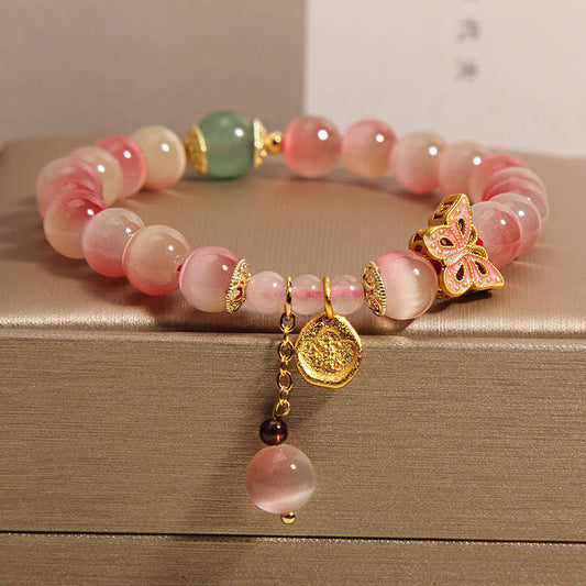 Wear FengShui Gradient Pink Cat's Eye Butterfly Peace Bracelet