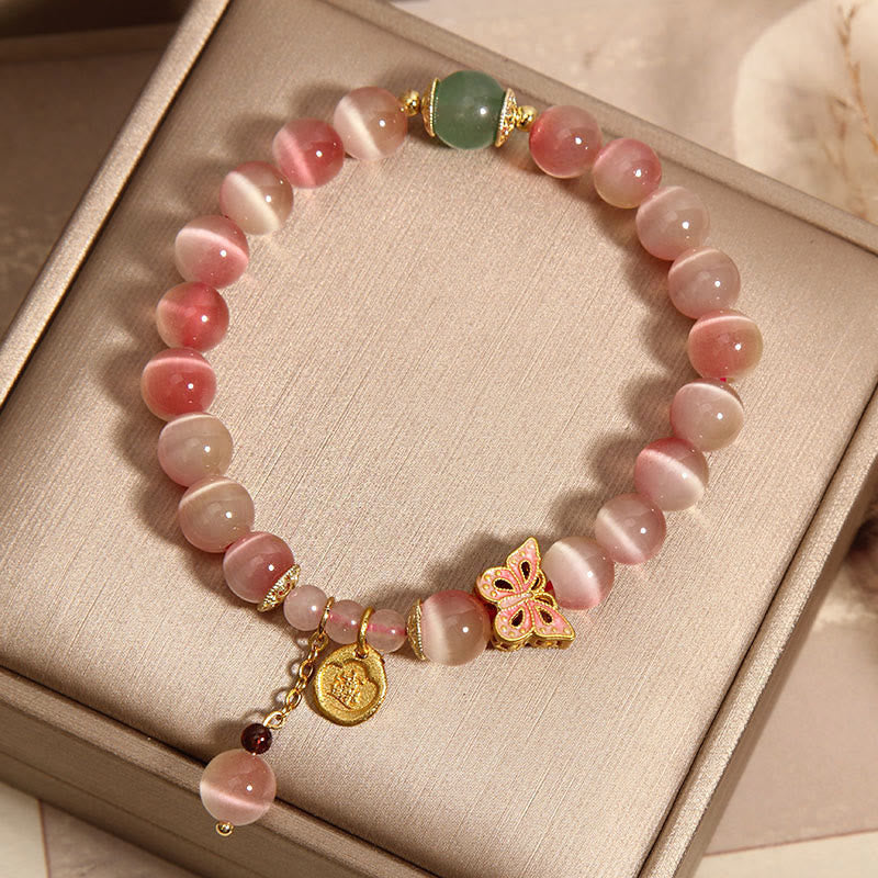 Wear FengShui Gradient Pink Cat's Eye Butterfly Peace Bracelet