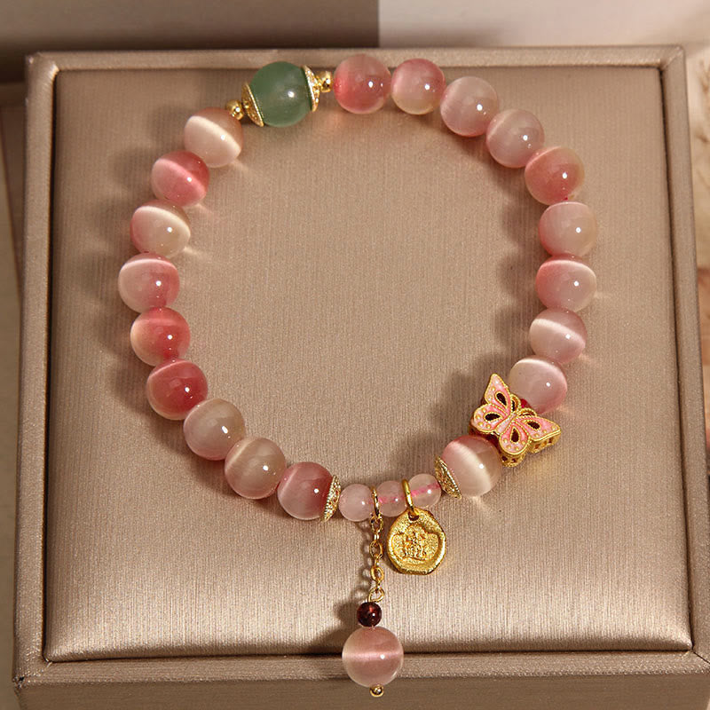 Wear FengShui Gradient Pink Cat's Eye Butterfly Peace Bracelet
