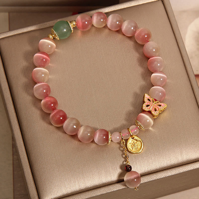 Wear FengShui Gradient Pink Cat's Eye Butterfly Peace Bracelet