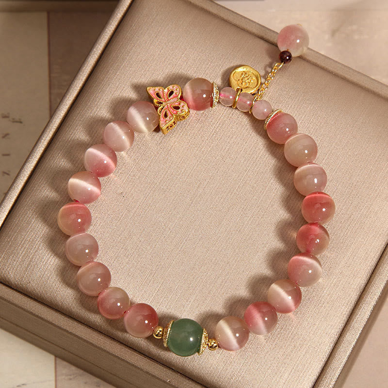 Wear FengShui Gradient Pink Cat's Eye Butterfly Peace Bracelet