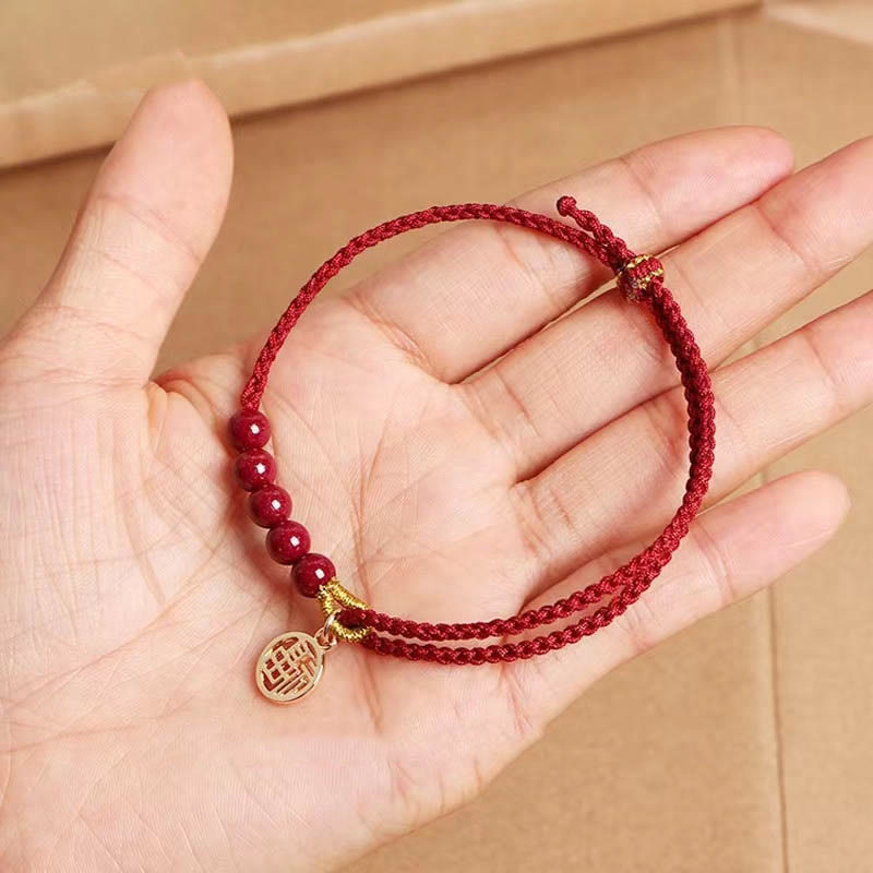 Wear FengShui Cinnabar Fu Character Beads Blessing Red String Handmade Braided Bracelet