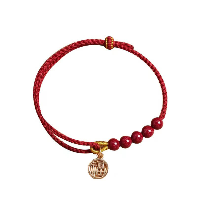 Wear FengShui Cinnabar Fu Character Beads Blessing Red String Handmade Braided Bracelet