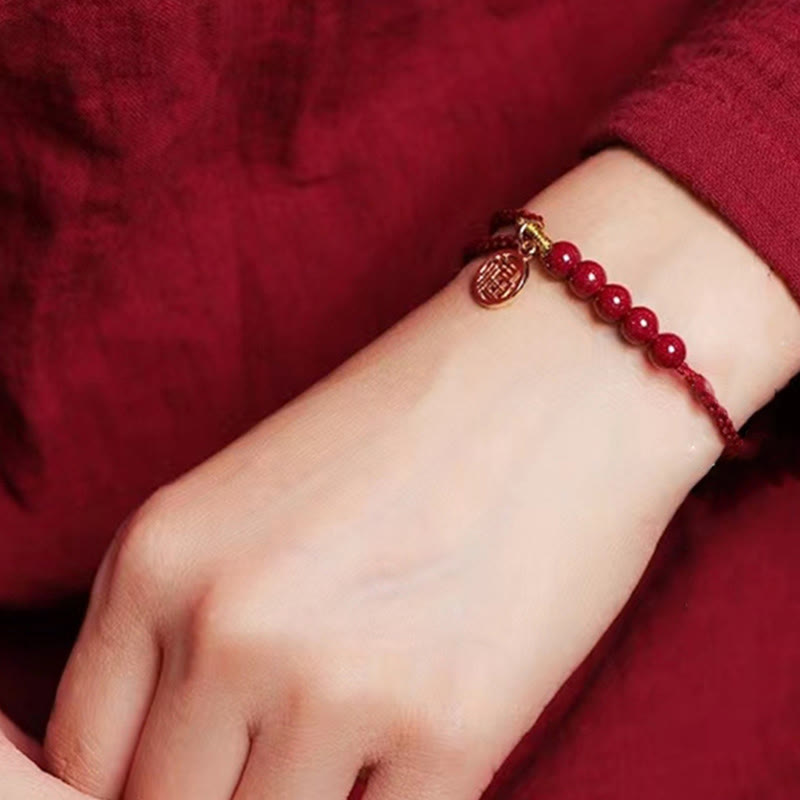 Wear FengShui Cinnabar Fu Character Beads Blessing Red String Handmade Braided Bracelet