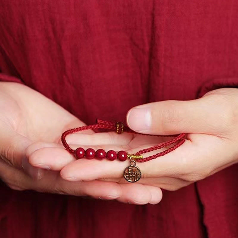 Wear FengShui Cinnabar Fu Character Beads Blessing Red String Handmade Braided Bracelet
