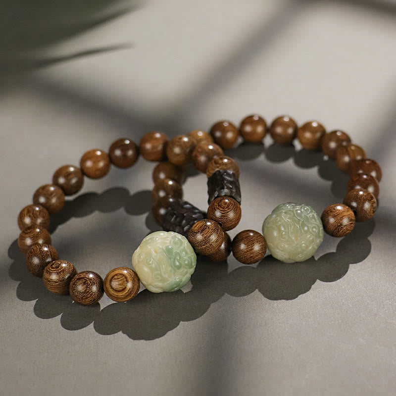 Wear FengShui Sandalwood Bodhi Seed PiXiu Ebony Wood Bead Healing Bracelet