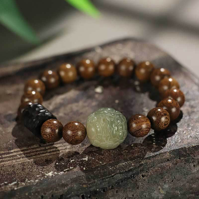 Wear FengShui Sandalwood Bodhi Seed PiXiu Ebony Wood Bead Healing Bracelet