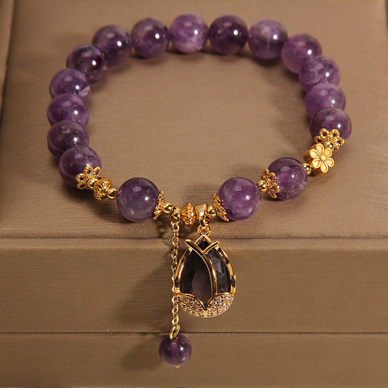 Wear FengShui Amethyst Lily Charm Balance Healing Bracelet
