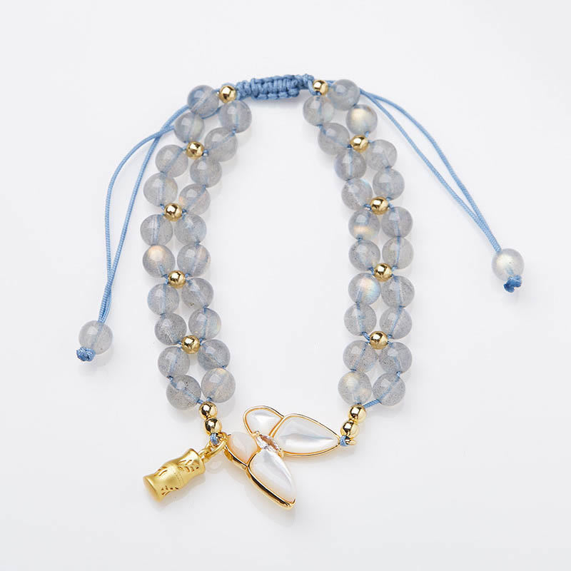 Wear FengShui Natural Moonstone Butterfly Bamboo Healing String Bracelet
