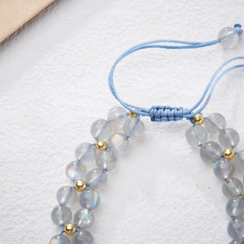 Wear FengShui Natural Moonstone Butterfly Bamboo Healing String Bracelet