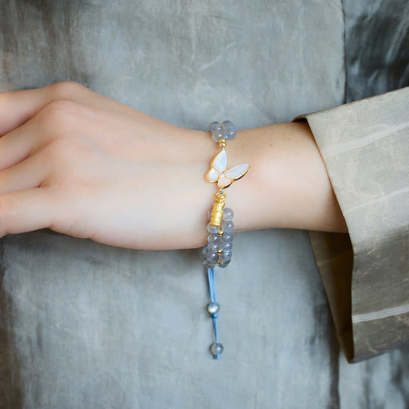 Wear FengShui Natural Moonstone Butterfly Bamboo Healing String Bracelet