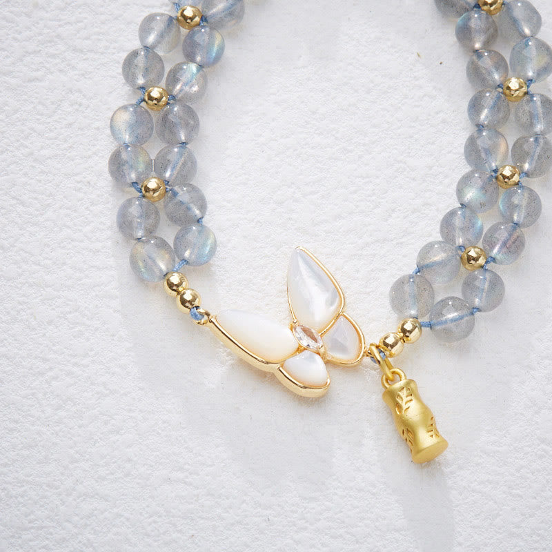 Wear FengShui Natural Moonstone Butterfly Bamboo Healing String Bracelet