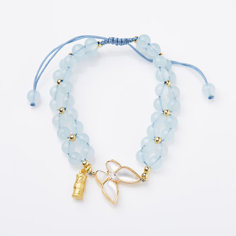 Wear FengShui Natural Aquamarine Amethyst Moonstone Butterfly Bamboo Healing Bracelet