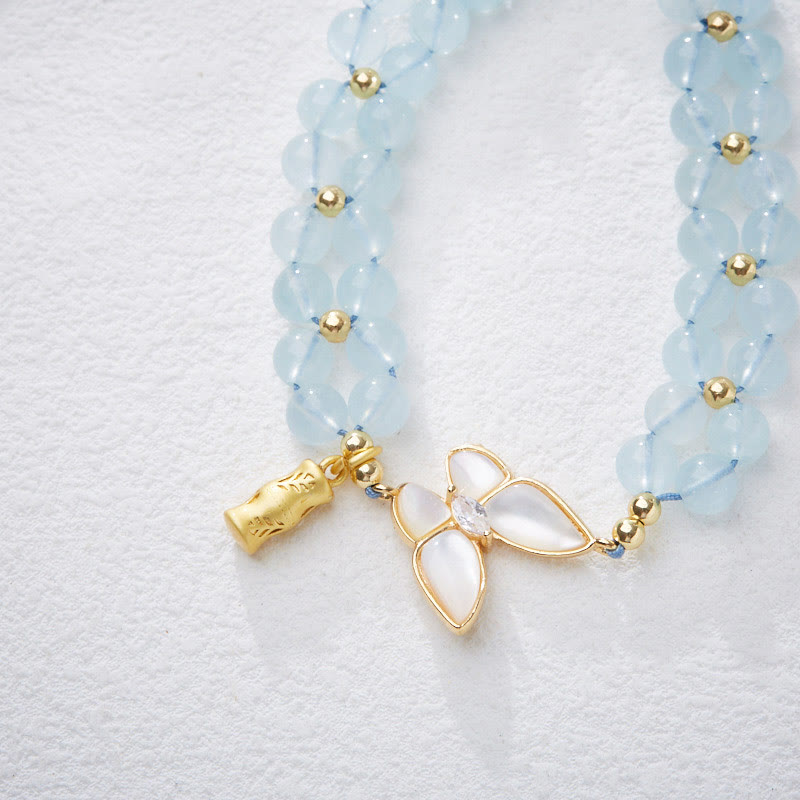 Wear FengShui Natural Aquamarine Amethyst Moonstone Butterfly Bamboo Healing Bracelet